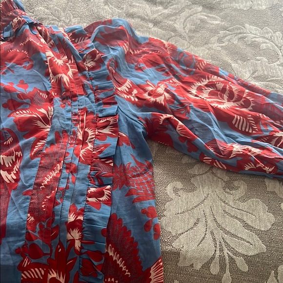 FARM RIO Floral Ruffle Blouse - Red and Blue - Picture 7 of 9